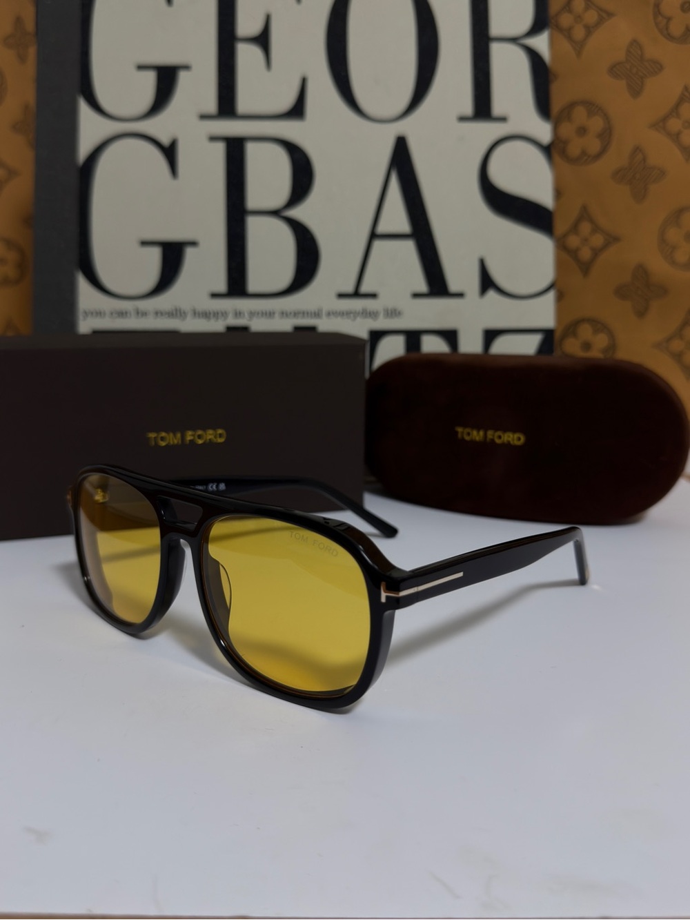 Tom Ford Black Frames with Yellow Lenses Sunglasses